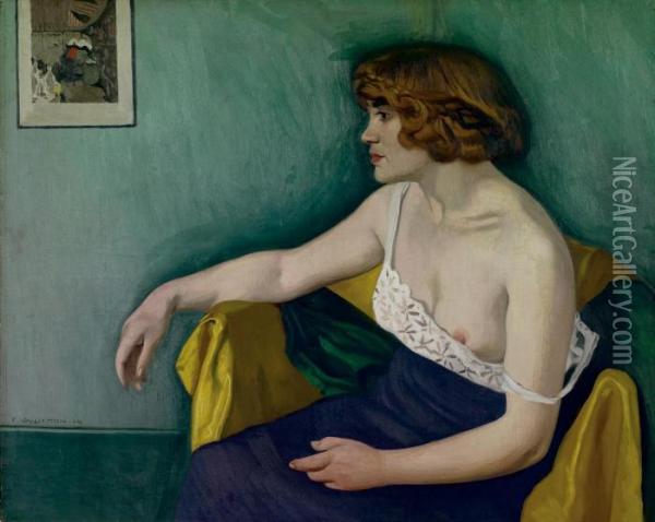 Jeune Femme Assise De Profil Oil Painting - Felix Edouard Vallotton