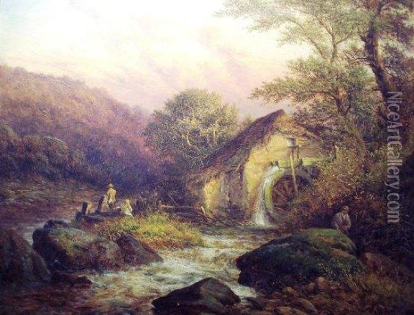 Fishing By The Old Mill Oil Painting - Walter Williams