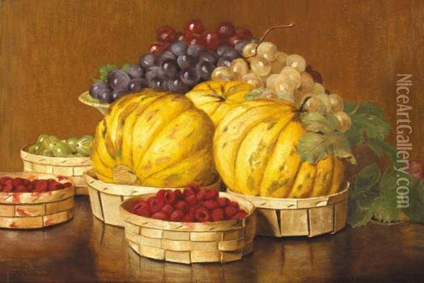 Still Life With Melons, Raspberries And Gooseberries Oil Painting - Saint George Hare