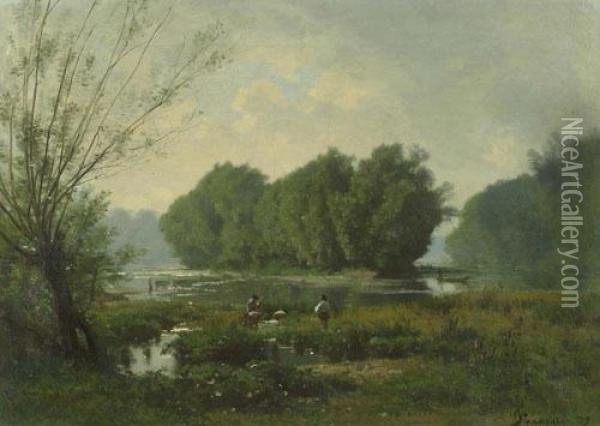 Landschaft Mit Fischern. Oil Painting - Francois Louis Francais
