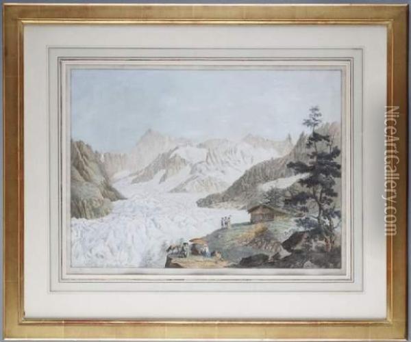 Vue De La Mer De Glace Et De L'hopital De Blain Oil Painting - Carl Ludwig Hackert