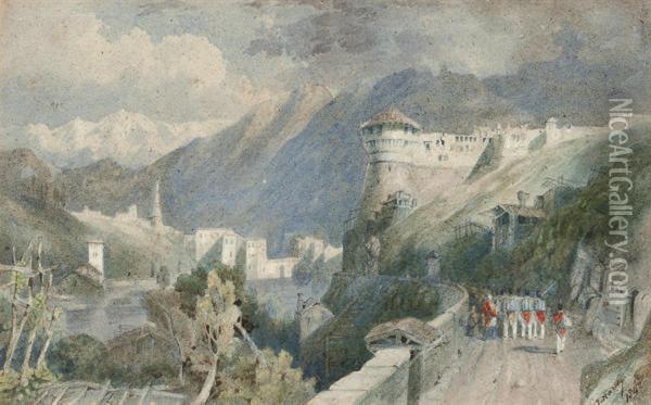 Soldiers Marching To A Continental Fortress Oil Painting - William F. Hardy