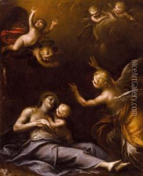 Maddalena Confortata Dagli Angeli Oil Painting - Gregorio Lazzarini