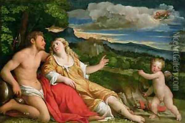 Mars, Venus and Cupid Oil Painting - Palma Vecchio (Jacopo Negretti)
