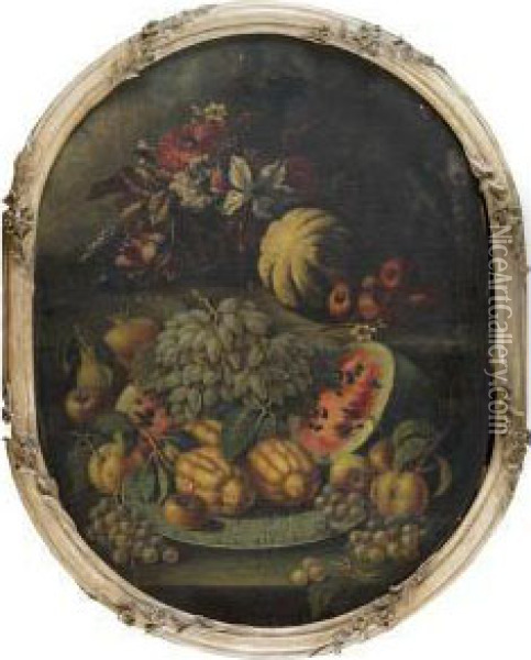Natura Morta Di Frutta Con Vassoio Di Ceramica Oil Painting - Giovan Battista Ruoppolo
