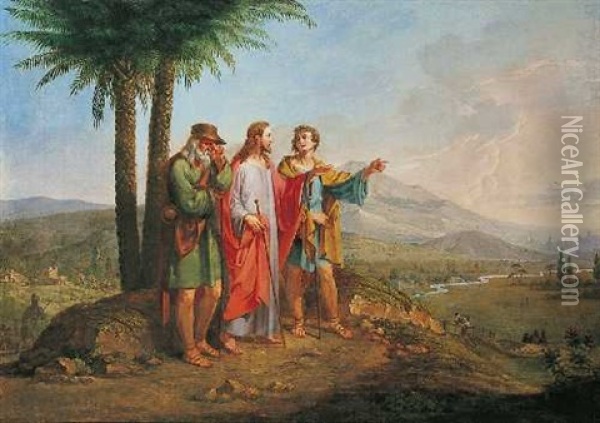 Christus Mit Zwei Jungern (gang Nach Emmaus) Oil Painting - Josef von Fuehrich