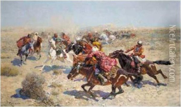 Fighting Cossacks Oil Painting - Franz Roubaud