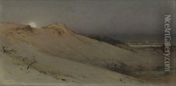 Sandhills Moonrise (Moonrise Over The Dunes) Oil Painting - William Trost Richards