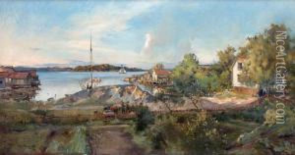 Motiv Fran Vaxholm, Norrhamnen Oil Painting - Axel Peter