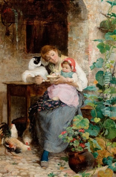 Futtern Eines Kleinkinds Oil Painting - Luigi Cima