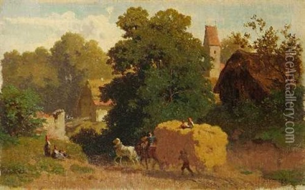 Heimfahrender Heuwagen (sketch) Oil Painting - Julius Noerr