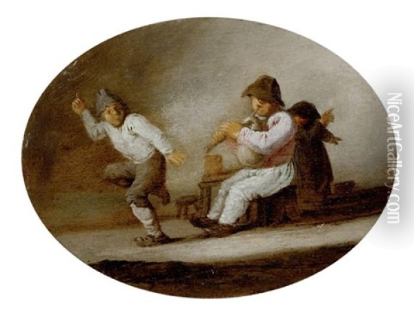 Der Dudelsackspieler Und Der Tanzer: Allegorie Des Gehorsinns Oil Painting - Jan Jansz Buesem