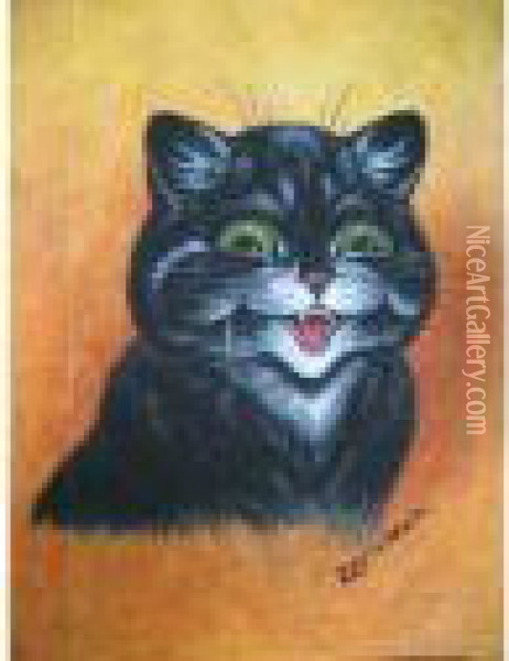 A Cat With A Smiling Expression And Large Green Eyes Oil Painting - Louis William Wain