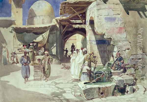 An Arab Street Scene Oil Painting - Carl Friedrich H. Werner