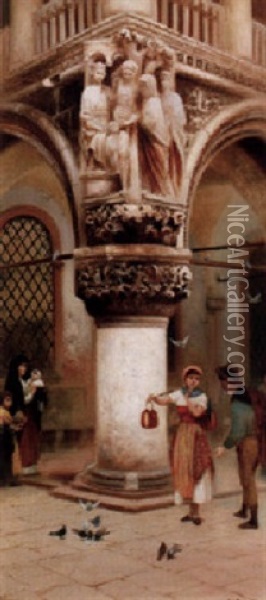 Manniskor Vid Dogepalatset Oil Painting - Frans Wilhelm Odelmark
