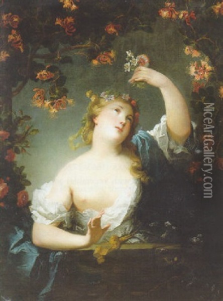 Flora, Standing On A Balcony Oil Painting - Nicolas de Largilliere