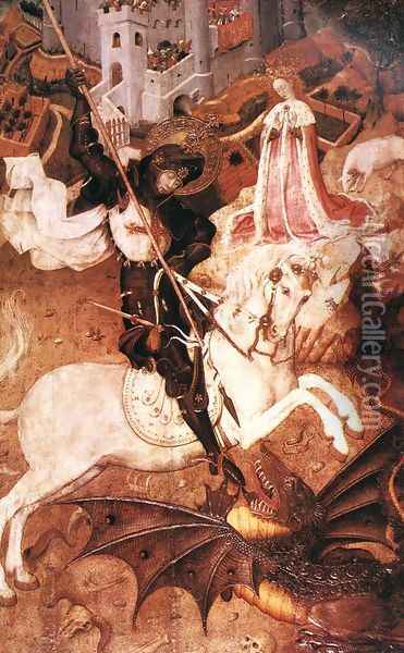 Saint George Killing the Dragon 1430-35 Oil Painting - Bernat (Bernardo) Martorell