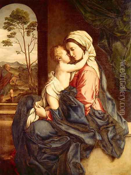 The Virgin and Child Embracing Oil Painting - Francesco de' Rossi (see Sassoferrato)