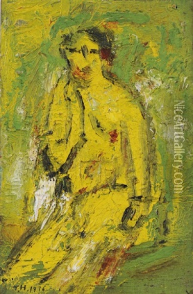 Yellow Female Nude Oil Painting - Toshiyuki Hasegawa
