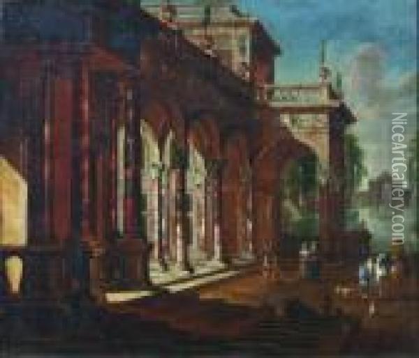 An Architectural Capriccio Oil Painting - Jacobus Saeys