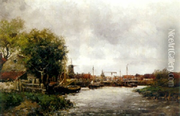 An Active Waterway Oil Painting - Hermanus Koekkoek the Younger