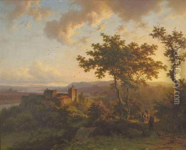 Paysage Boise Avec Un Chateau Oil Painting - Barend Cornelis Koekkoek
