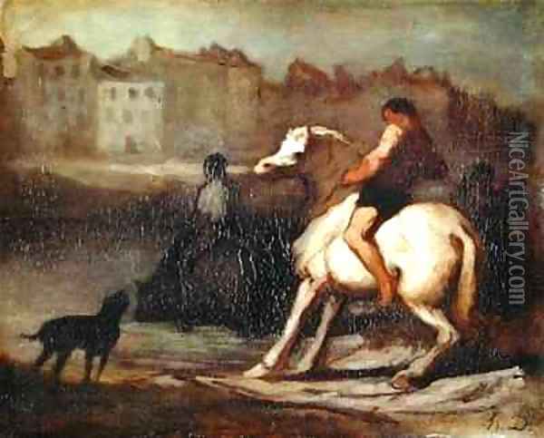 The Watering Place Bank of the Seine Oil Painting - Honore Daumier
