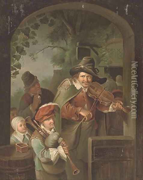 Musicians at an entrance to an inn Oil Painting - Willem van Mieris
