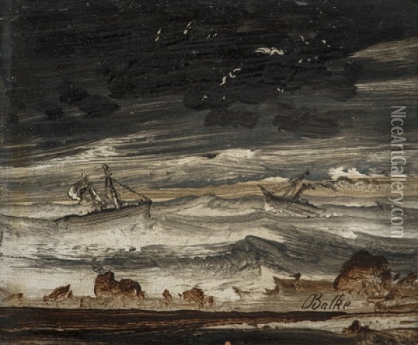 Boats In Rough Sea Oil Painting - Peder Balke