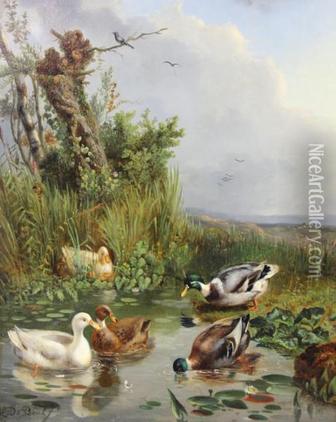 Ducks In A Landscape Oil Painting - Henri De Beul