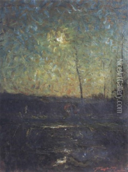 Paysage Au Soleil Couchant Oil Painting - Auguste Francois Ravier