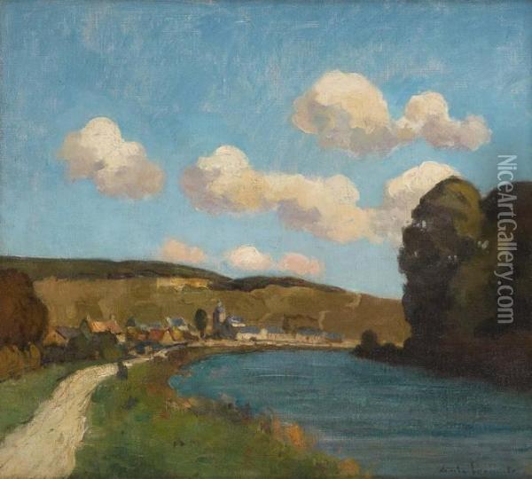 Bords De Meuse Animes Oil Painting - Emile Lecomte