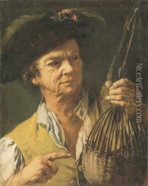 Un Homme Portant Une Cage A Oiseaux Oil Painting - Francesco Capella