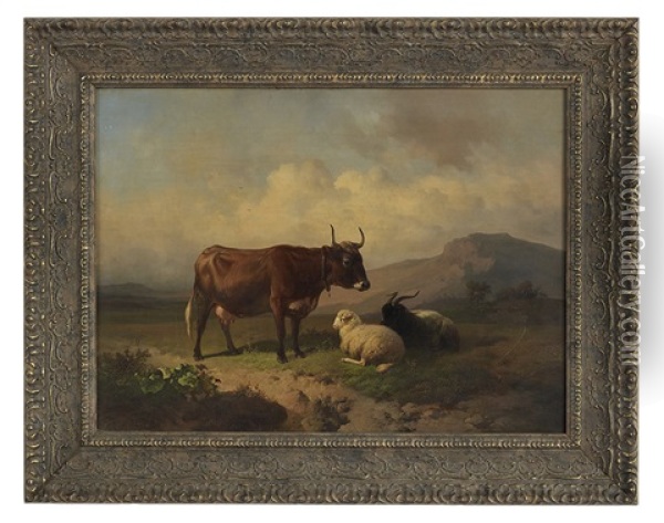 Cattle And Sheep In The Pasture Oil Painting - Louis Robbe