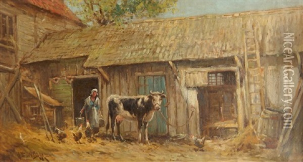 Farmyard Oil Painting - Arthur Vidal Diehl