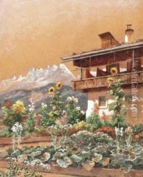 Hausgartenund Gebirgskulisse Oil Painting - Hugo Charlemont