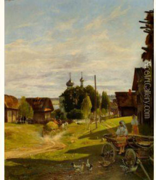 Entree Du Village De Villebelzi Oil Painting - Adolphe Frederic Lejeune