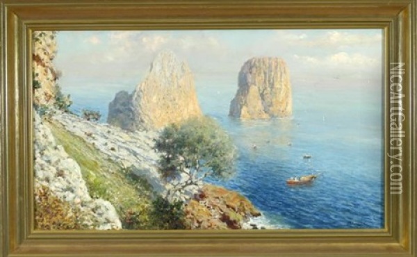 Blick Auf Die Felsige Kuste Capris Mit Den Faraglioni Oil Painting - Bernardo Hay