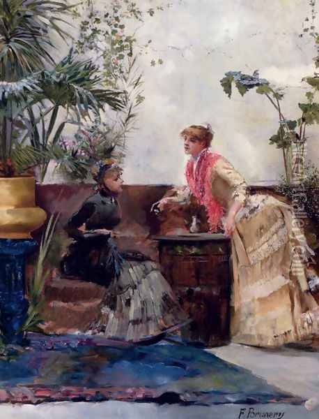 The Conversation Oil Painting - Francois Brunery