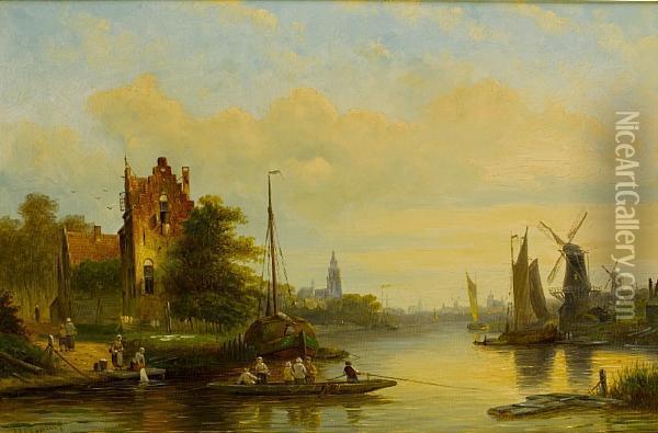The Ferry Oil Painting - Jan Jacob Coenraad Spohler