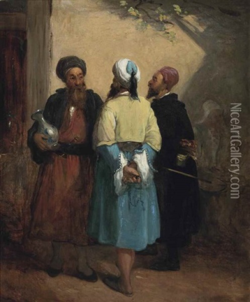 Haggling In The Bazaar Oil Painting - William James Mueller