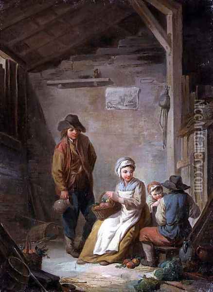 Peasants in their cottage Oil Painting - Jean-Francois Clermont
