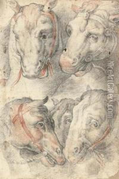 Five Studies Of A Horse's Head Oil Painting - Cristoforo Pomarancio (Roncalli)