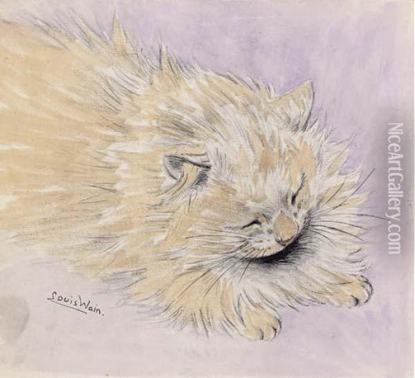 Cat Sleeping Oil Painting - Louis William Wain
