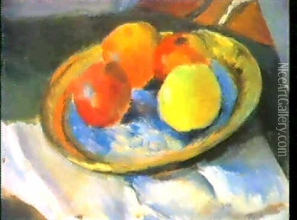 Apfel Auf Rundem Teller Oil Painting - August Macke