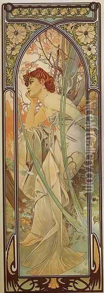 Evening Contemplation. From The Times of the Day Series. 1899 Oil Painting - Alphonse Maria Mucha