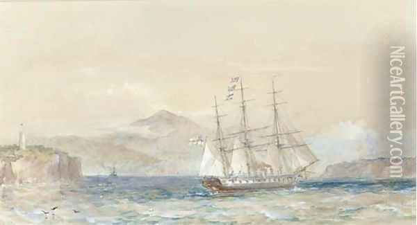 H.M.S. Galatea off the coast of New South Wales Oil Painting - Sir Oswald Walters Brierly