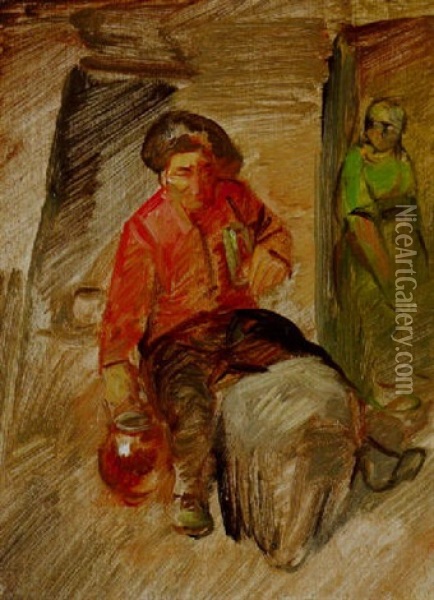 Sitzender Bauer Oil Painting - Wilhelm Busch
