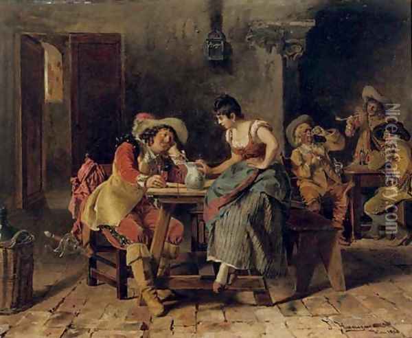 The happy drinkers Oil Painting - Johann Hamza