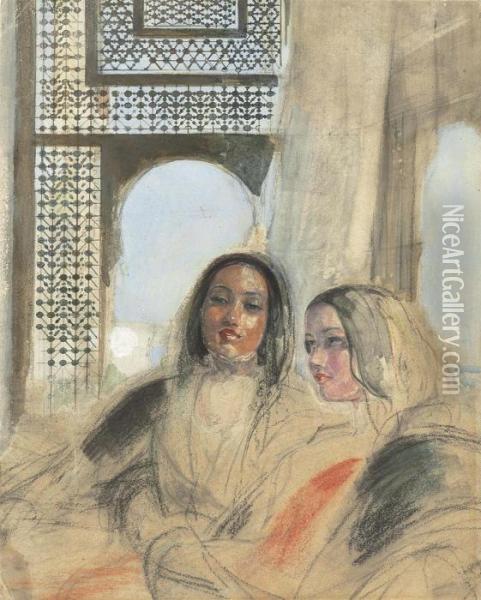 Two Women In An Interior, Cairo Oil Painting - John Frederick Lewis